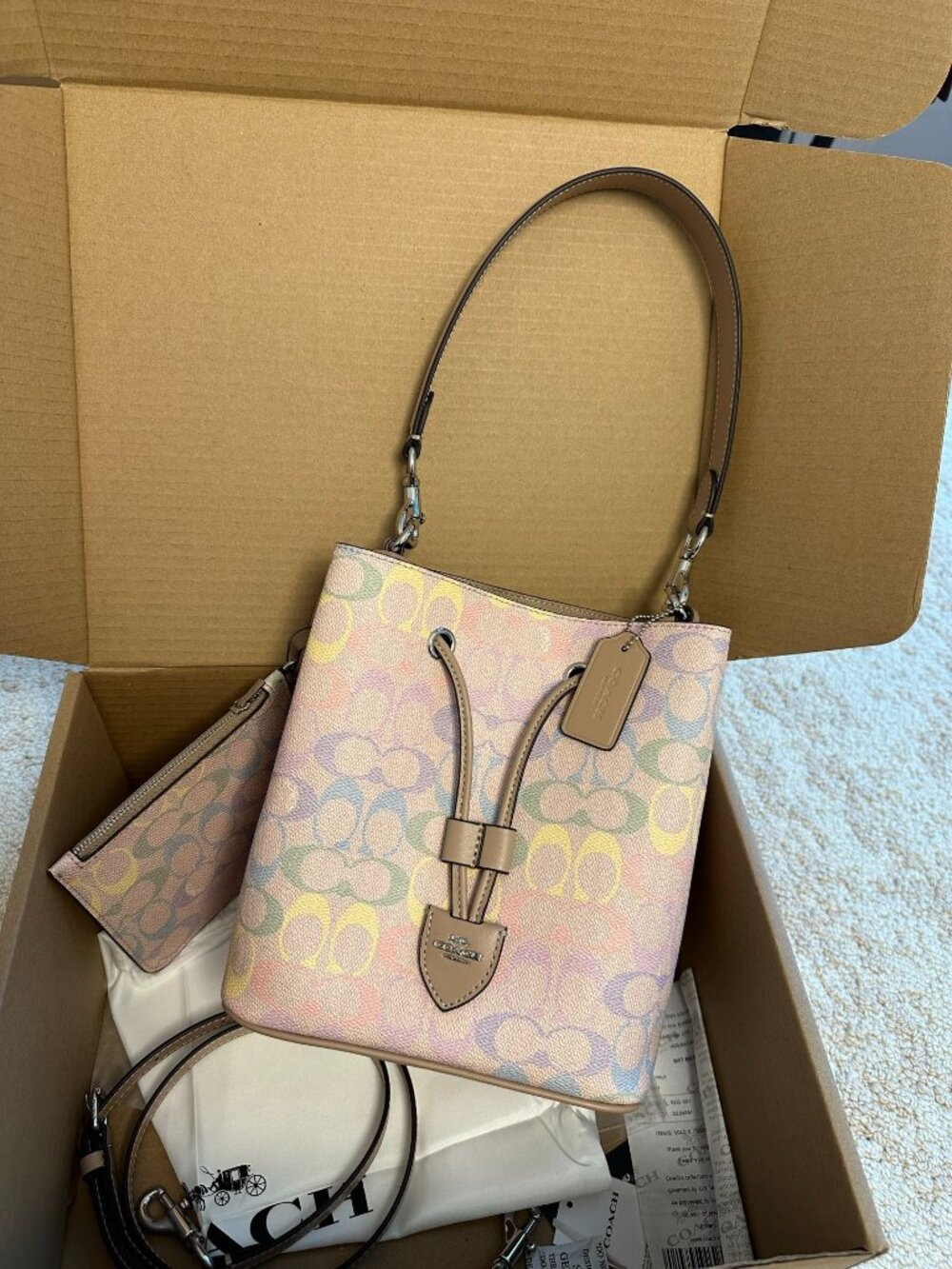 Coach Rowan Bucket Bag In Rainbow Signature Canvas (CDA92)